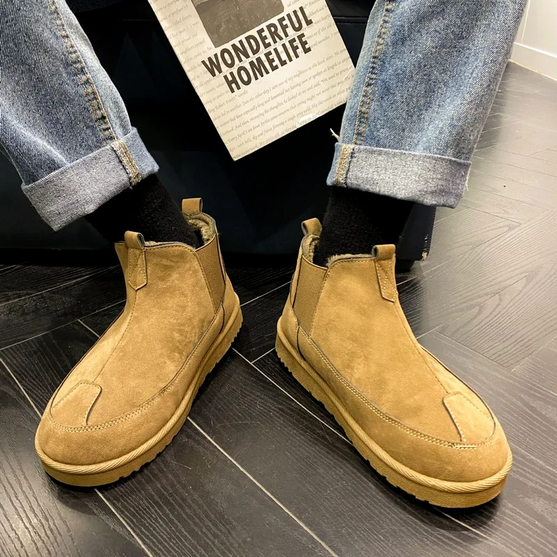 

Chelsea Snowboots Mens Plush Warm Cotton Boots Platform Anti-skid Outdoor Ankle Boots New Men Winter Shoes