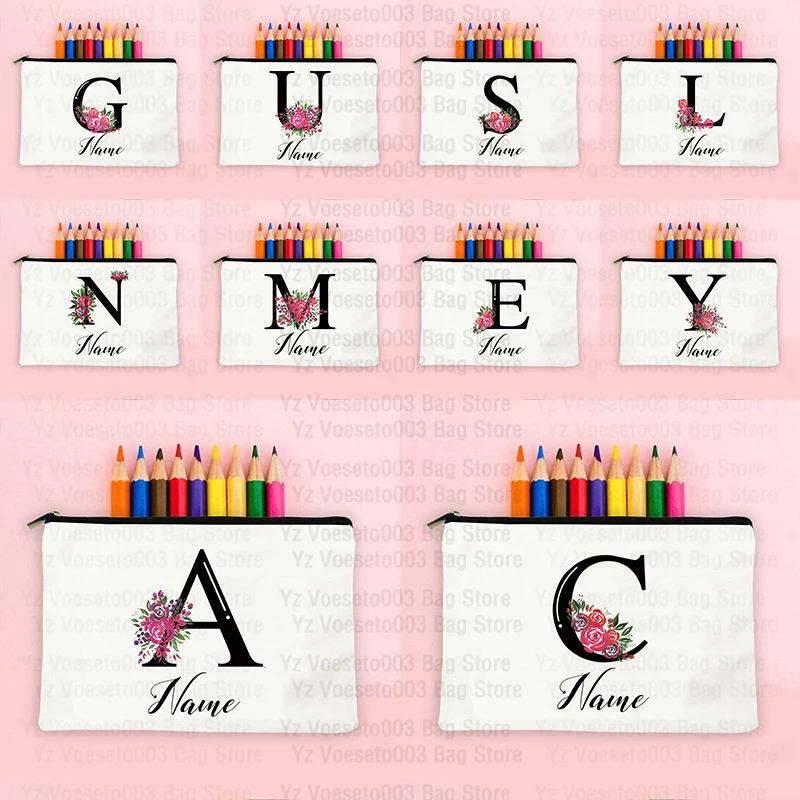 

Personalized Custom Name Text Bags Cosmetic Makeup Pouch Bridesmaid Teacher Gift Pencil Travel Toiletry Pouchs Organizer Bag
