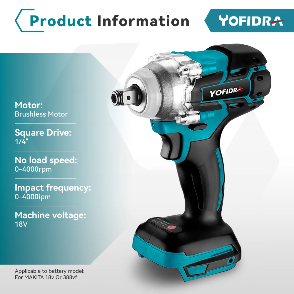 18V Brushless Electric Wrench 1/2 inch Rechargeable Cordless Impact Wrench Power Tools for Makita 18V Battery Without Battery 2