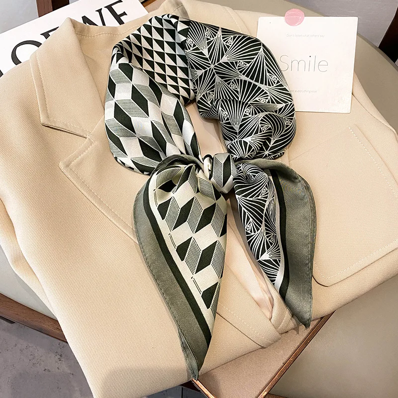  - 2022 Korean 70X70CM Silk Scarves Four Seasons Leopard Print Shawls New Design Popular Kerchief Fashion Style Sunscreen Headcloth