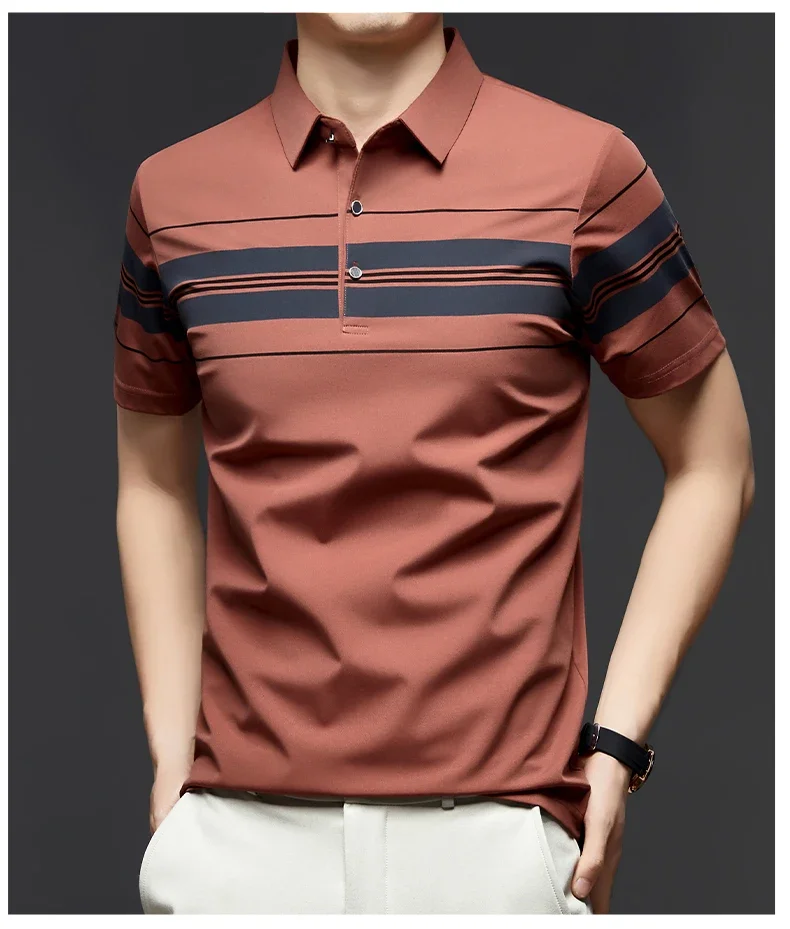 BROWON Brand 2025 Summer Men Polo Shirt Short Sleeve Lapel Collared Smart Casual Striped Office Polo Tops Tees for Men 24 S8bcf8d40c27f4394a2ac7d3ad34dabc3J