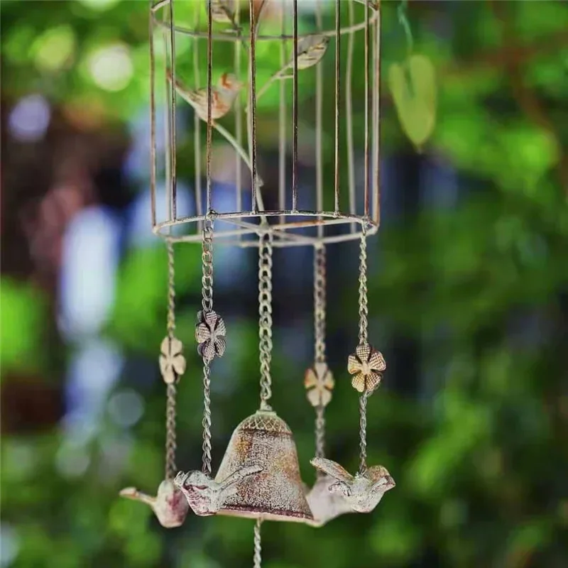 Retro Bird Cage Wind Chimes Ornaments for Home Garden Decoration