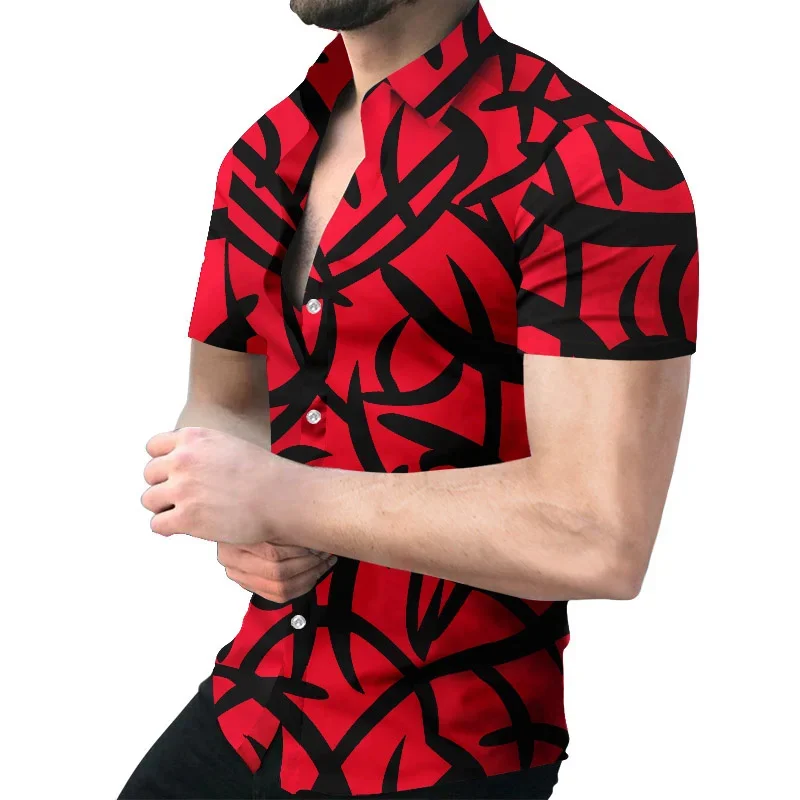3D Men's Striped Printed Short Sleeve Shirt, Fashionable And Casual Loose Shirt, 2023 New Style. 2