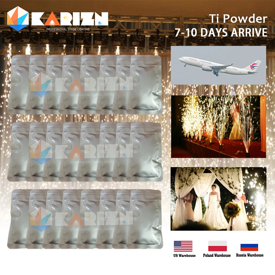 

Express Delivery 24 bags Ti Powder for Cold Spark Machine Stage Effects Dmx Fountain 1-5m Indoor Outdoor Sparkular Dj Bar