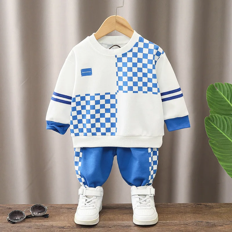 

Korean Style Baby Boy Clothes for Children Casual Plaid Long Sleeve T-shirts and Pants Boys Sets Clothing Kids Bebes Tracksuits