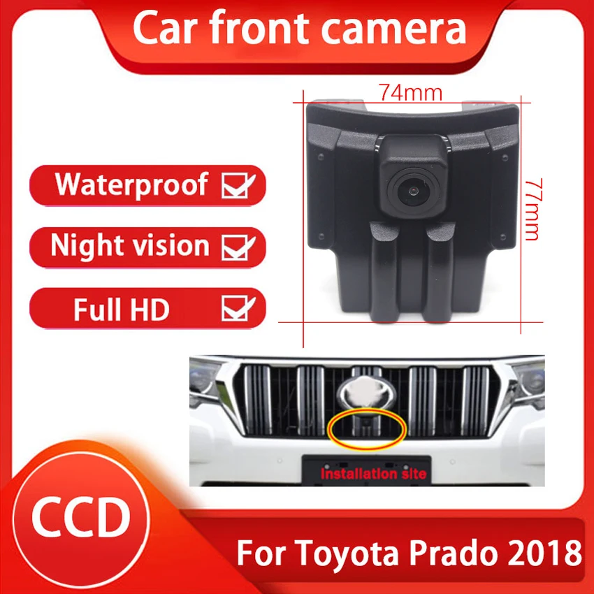 

170 deg fisheye 1280*720P AHD Night Vision Car Front View Camera For Toyota Prado 2018 2019 2020 2021 2022 2023 front grille cam