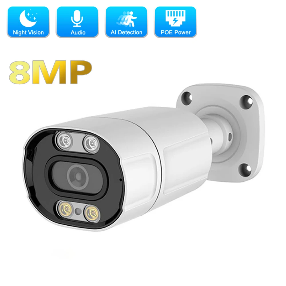 

4K 8MP IP Camera Outdoor P2P POE H.265 Onvif CCTV 5MP Color Night Vision Human Detection Waterproof Security Surveillance Camera