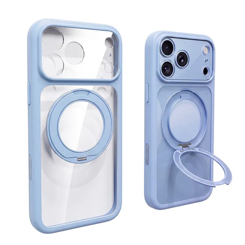 Magnetic 360° Rotation Stand Ring Holder Orange Case with Acrylic Transparent Lens Protection and Magsafe Compatibility
