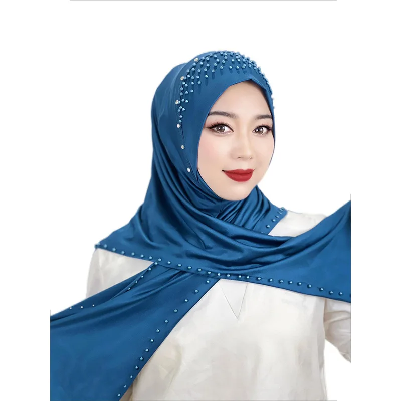 

Women Muslim Hijab Arab Faux Rhinestone Beaded Head Wrap Scarf Turkish Khimar Headwraps for Abaya 2024