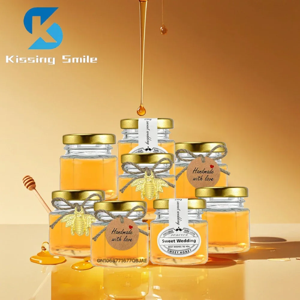 10pcs 20pcs Mini Glass Pot Set Small Honey Pot Honey Pot with Golden Lid Suitable Honey Guest Wedding Box Parties Gifts Bottles 6