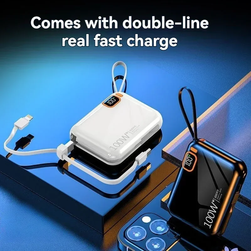 휴대용 미니 보조배터리, 66W, 20000mAh, 내장 케이블, PD20, 초고속 충전, 컴팩트, 신제품