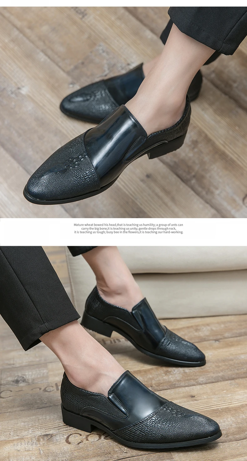 Luxus Krokodil Muster Männer Business Loafer Große Größe Mode Leder Komfortable Designer Hochzeit Sozialen Formale Plattform Schuhe – Detail 15