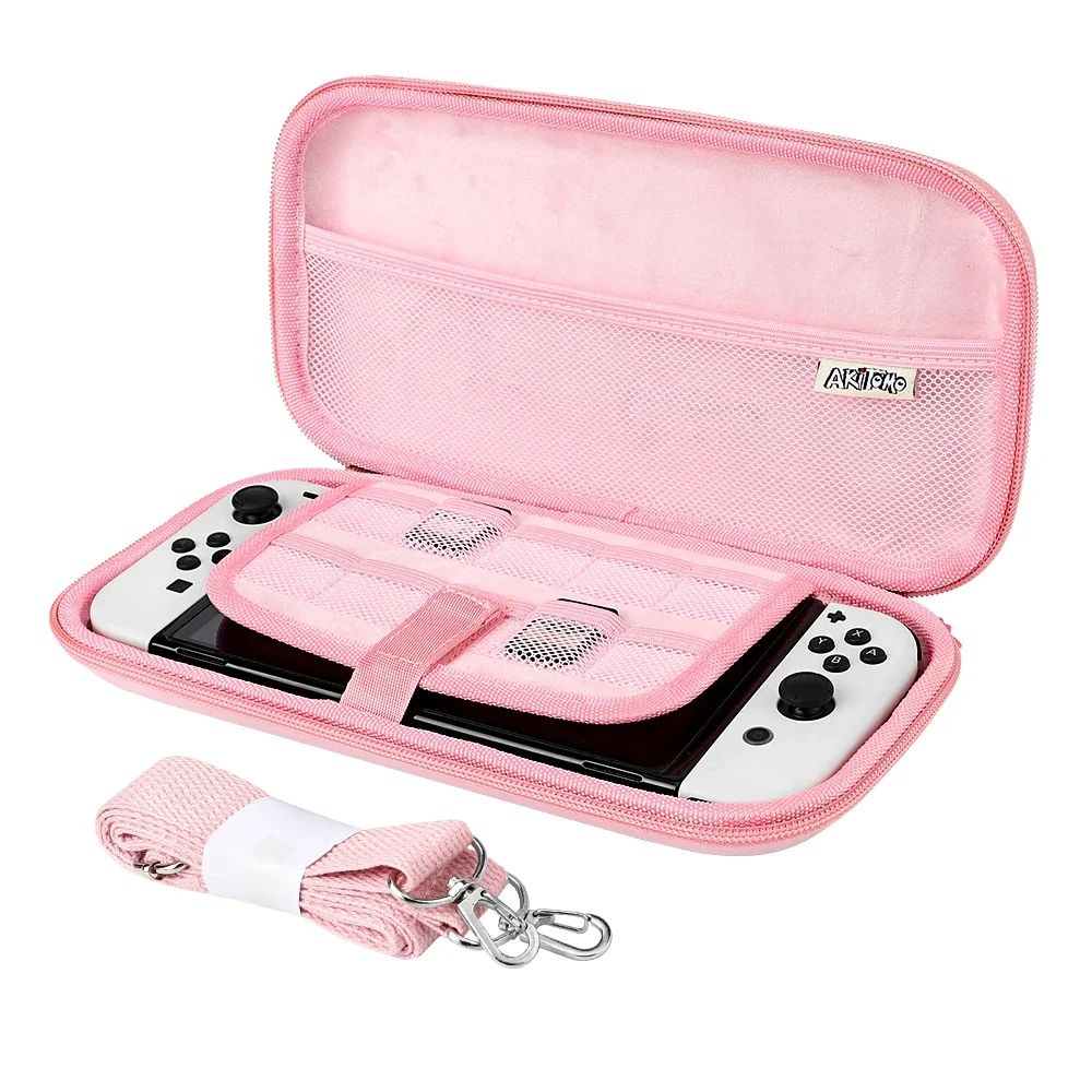 귀여운 핑크 벚꽃 보관 가방 커버 스위치 및 OLED 휴대용 여행용 가방 게임 액세서리