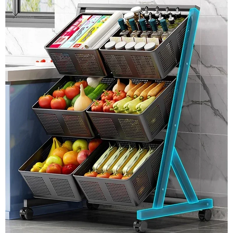 Creative Carbon Steel Trolley for Kitchen Household Floor Trolley Cart with Wheels European Light Luxury Hand Cart for Balcony H