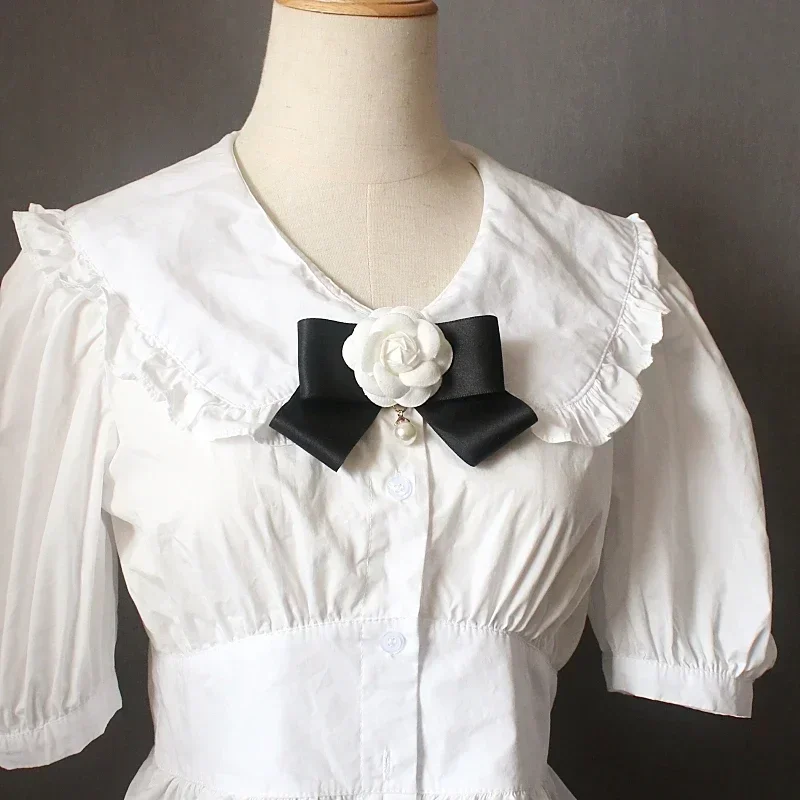 Retro Camellia Bow Brooch Korean Version College Style Women's Suit Shirt Skirt Collar Pin Brooch Accessories bow brooch