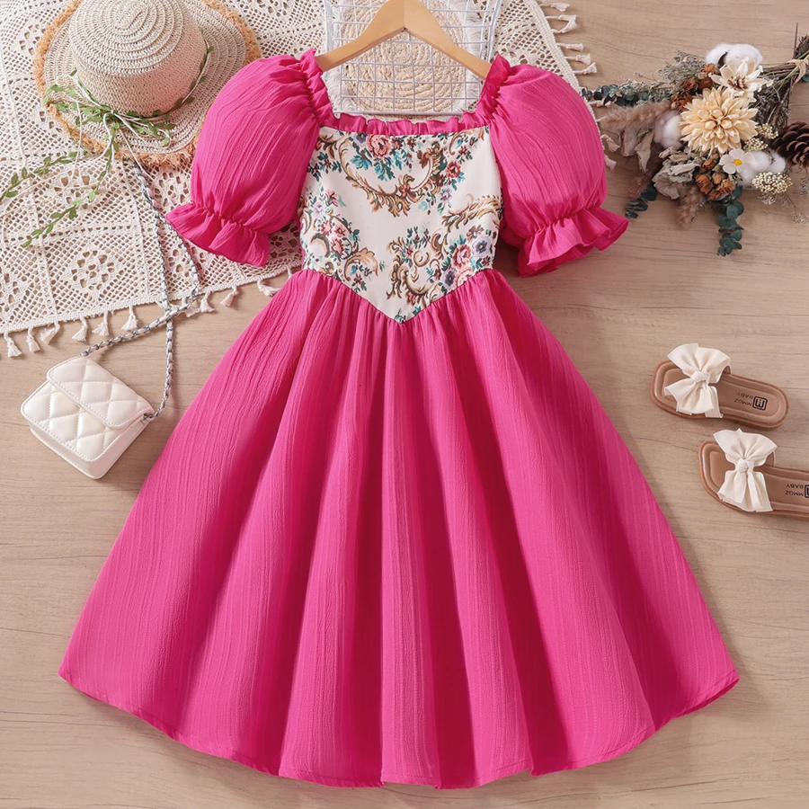 Babyhug Cambric Woven Three Fourth Sleeves Ethnic Dress with Floral Print - Rust Orange main image 1