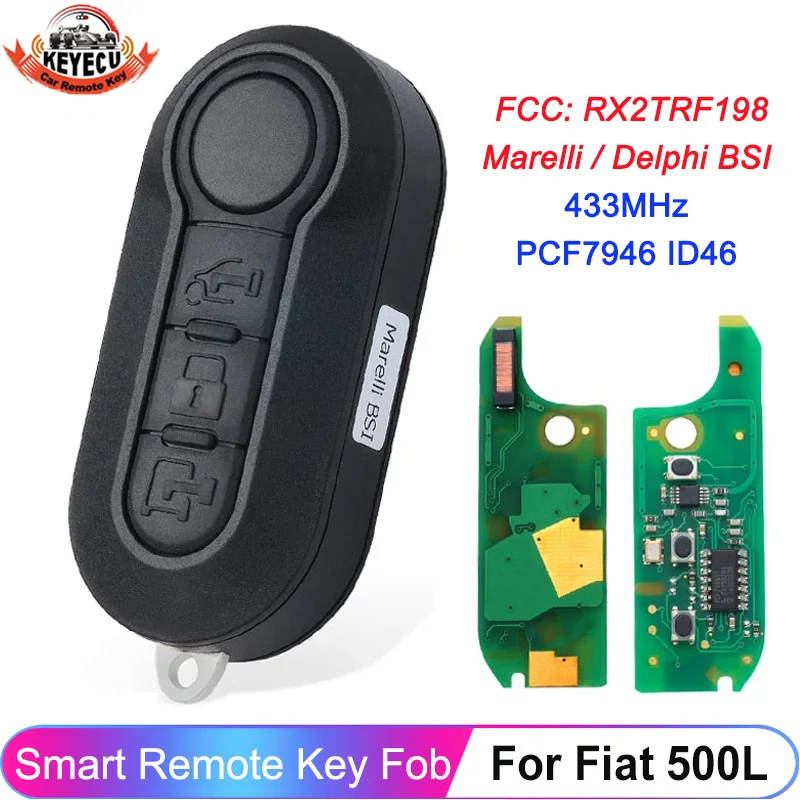 

KEYECU Marelli BSI FCC: RX2TRF198 Car Remote Key For Fiat 500L Ducato Citroen Jumper Peugeot Boxer 2008-2015 PCF7946 433MHz ASK