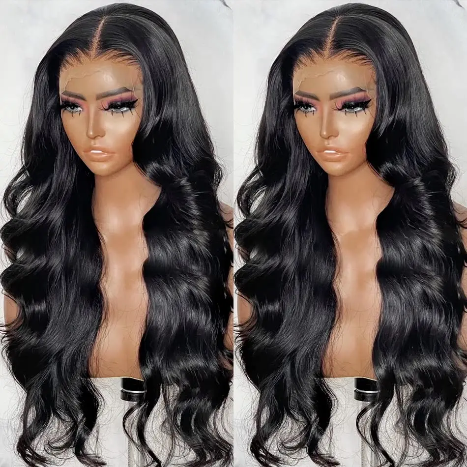 

Long Loose Wave Lace Front Wigs Natural Black Body Wave Glueless Lace Wig Synthetuc Heat Resistant Fiber Hair Wig with Pre Pluck