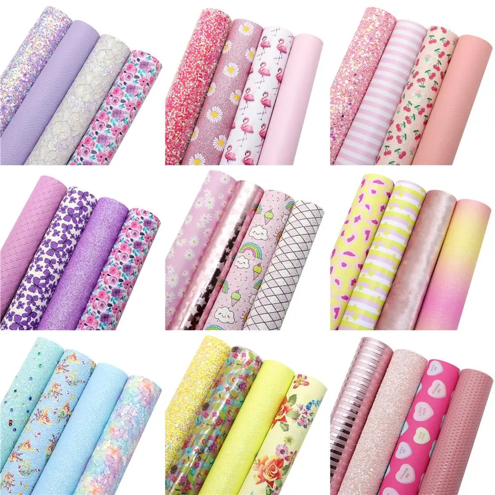 20*33cm Mix Craft Faux Leather Set Litchi Glitter Synthetic Leather Sheet Fabric Vinyl DIY Making Earring Bows Home Decor
