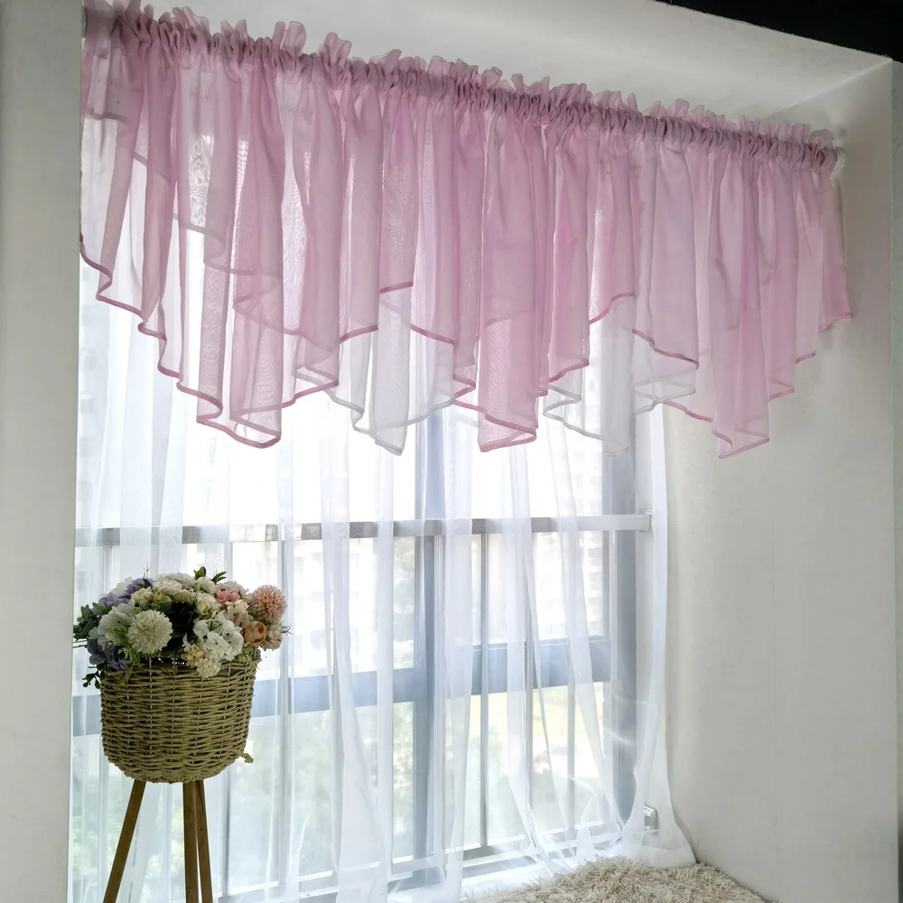 Light Baby Pink Sheer Cascade Curtain for Kitchen Extra Wide Window