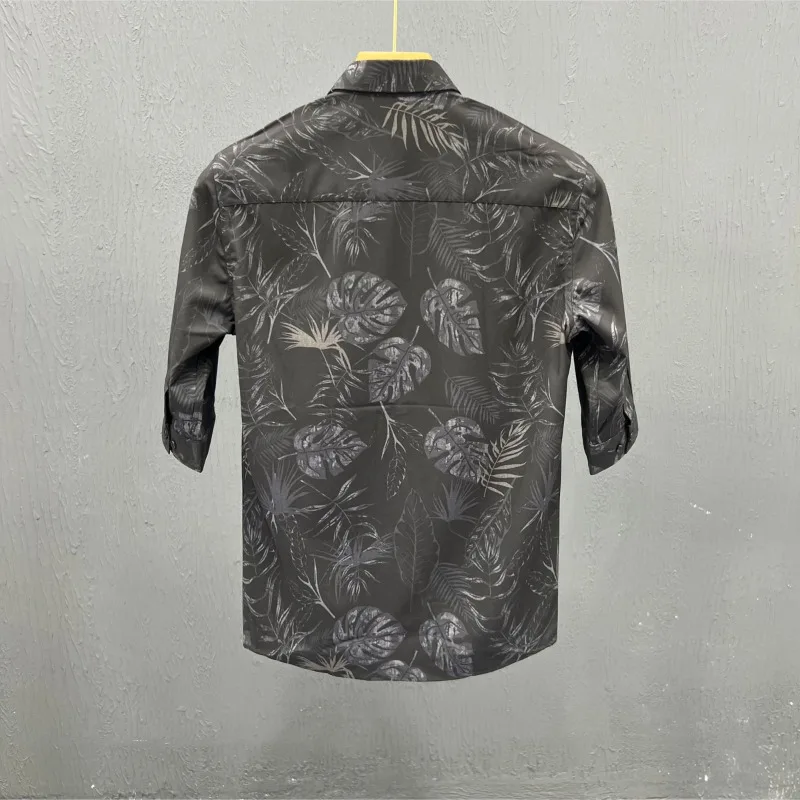 Minimalist Comfortable Summer Men's 2024 New Patchwork Square Collar Button Print Slim Fit Fashion Casual Short Sleeved Shirts