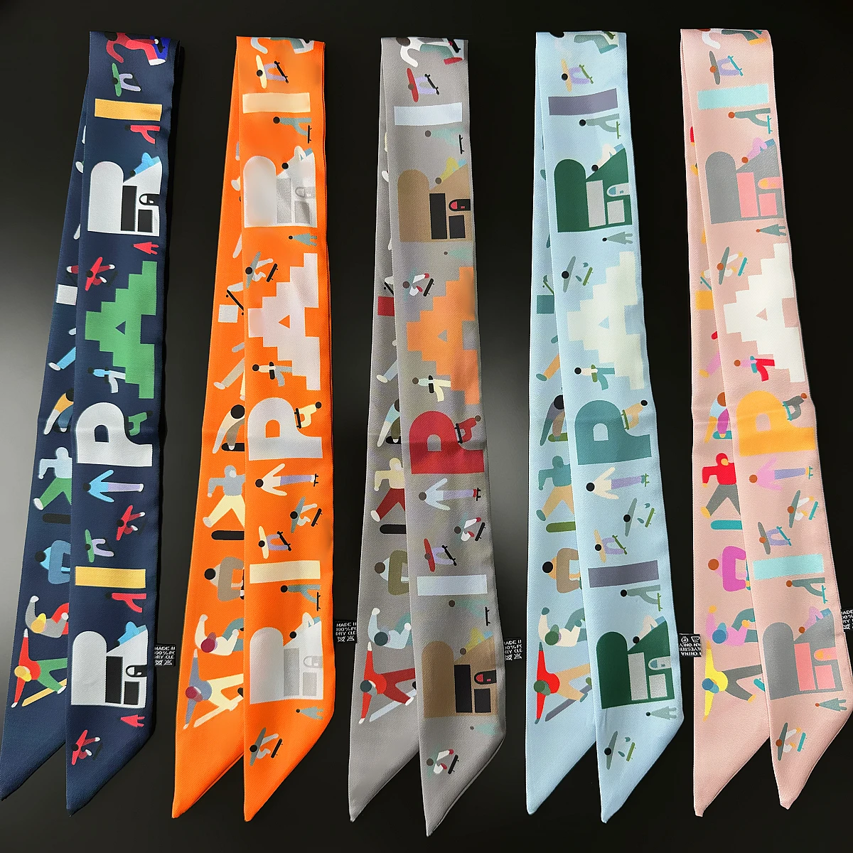 Skateboard Buchstaben Twill Seidenschal Frauen Luxus Dünne Tasche Schals Mode Schal Marke Design Halstuch Haar Stirnband