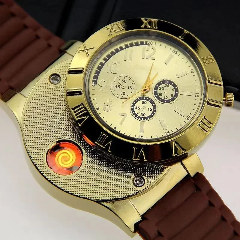 2023 Man Watch  USB Charge Windproof Electronic Flameless Lighter Watches Men's Quartz Watches erkek kol saat horloge heren 4