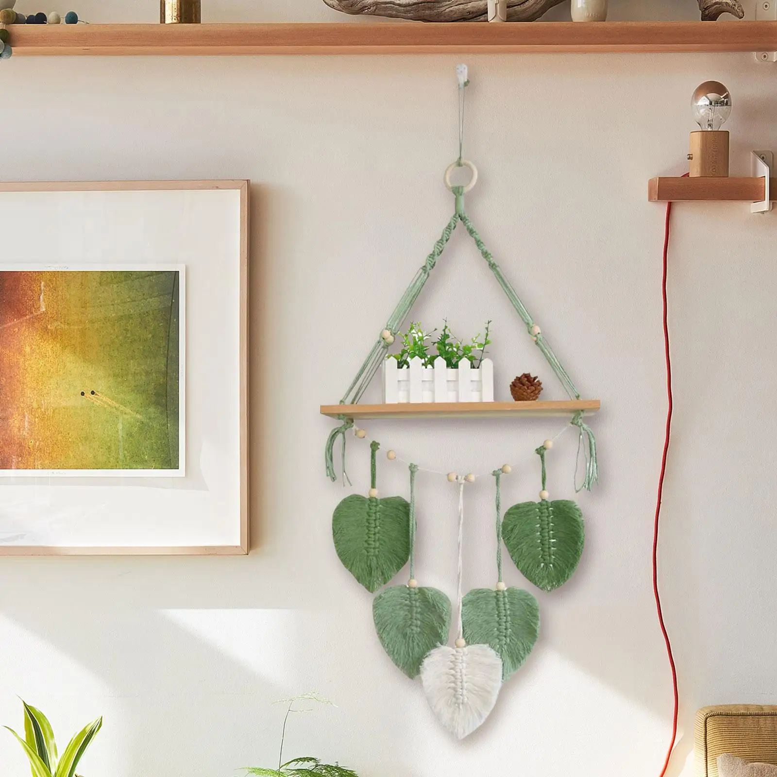 Macrame Wall Hanging Tapestry Plant Shelf for Indoor Living Room