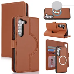 2-in-1 Leather Wallet Case with Card Holder & Magnetic Closure for Galaxy S23 Plus (Brown)
