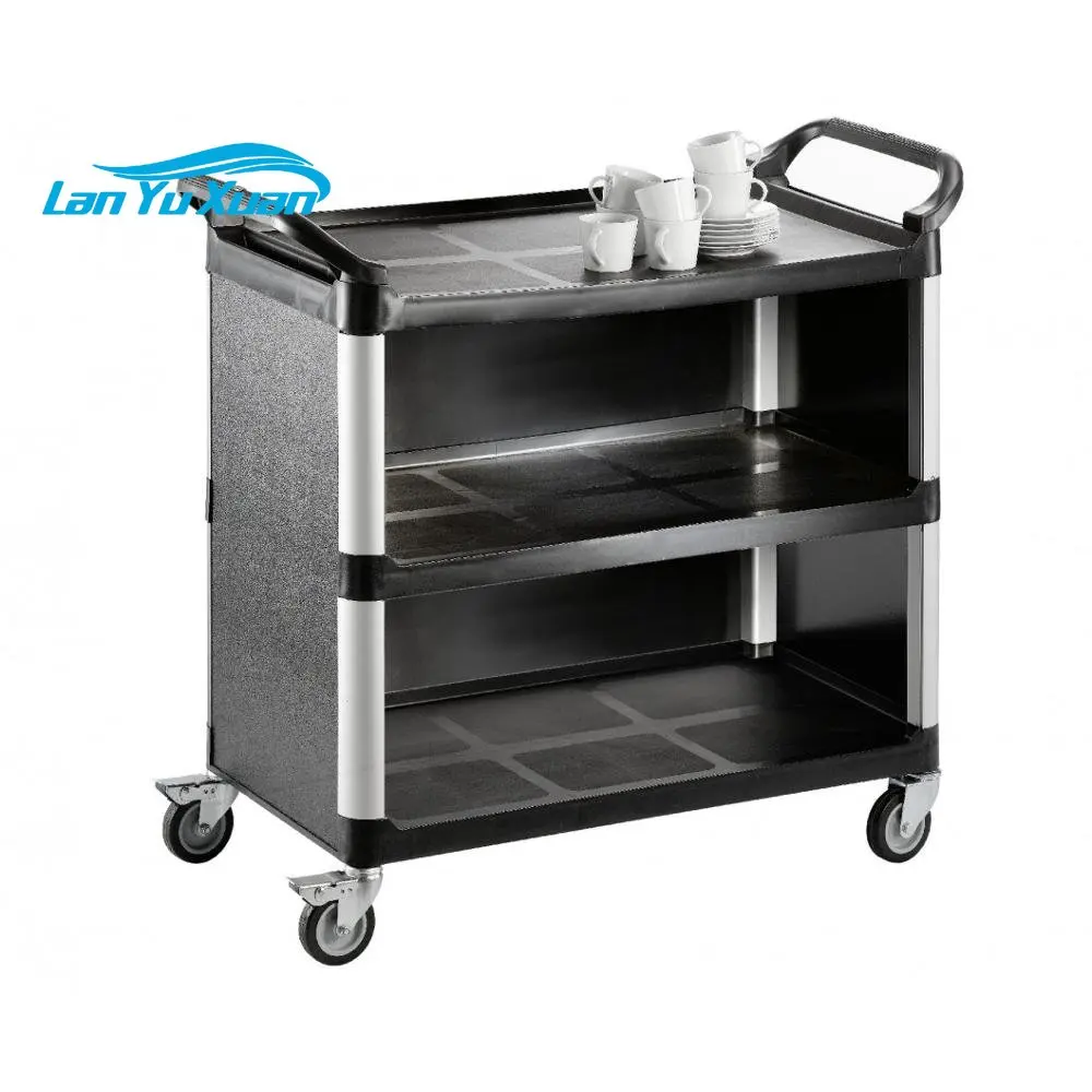

hotel heavy duty hand trolley rolling storage tool cart service plastic utility cart /plastic rolling trolley food service cart