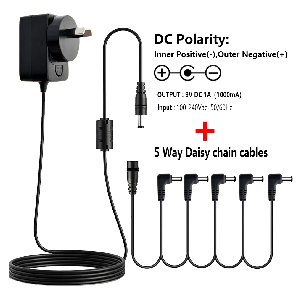 Guitar Pedal Power Adapter Guitar Pedal Power Adapter Supply 9V DC 1A Low Noise Magnetic Ring US EU UK AU Plug 3 way 4 way 5 6 8 Cables