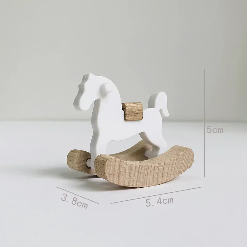 Ins Simple Small Wooden Horse Rocking Horse 1:12 Dollhouse Ornaments Mini Wooden Horse Toy Model Doll Decorative Accessories