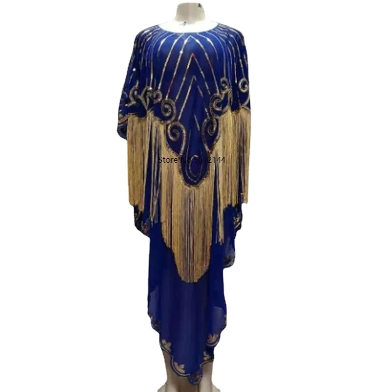 

African Dresses For Women Ladies Lace Tassel Dashiki Dress Bazin Riche Traditional Clothes Headtie 2021 Attire Robe Africaine