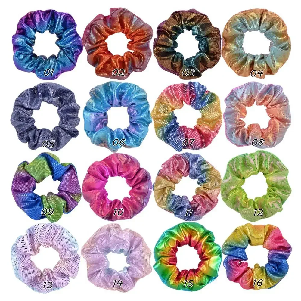 1 pz Elastici sfumati Fasce per capelli Scrunchies Elastici per capelli per le donne Ragazze Glitter Laser Arcobaleno Porta coda di cavallo Accessori per capelli - immagine 3