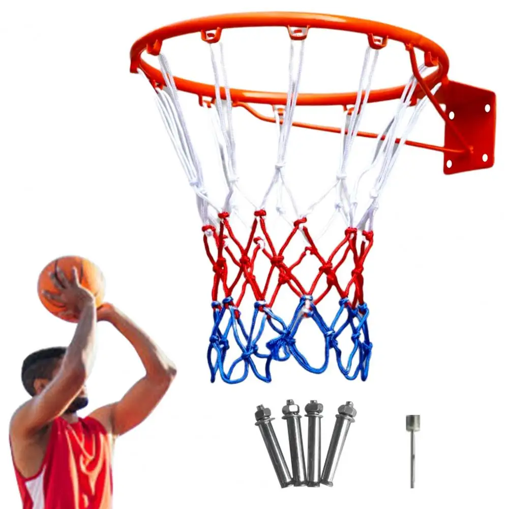 Thickened Steel Plate Basketball Hoop with Net Screws Spring Shock Absorption Wall Mounted Basketball hoot Rack Hanging Basket