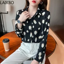 

Female Clothing Kawaii Printed Chiffon Shirt Autumn Long Sleeve Office Lady Casual Shirts Women Blouse 2022 Fashion New Tops