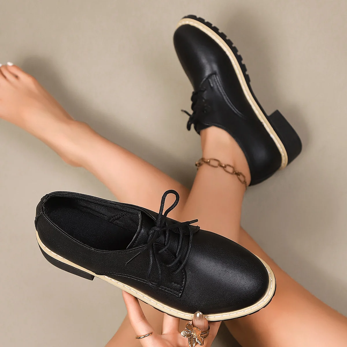 Fashionable New Comfortable Wear-resistant Thick Heel Women's Shoes Elegant and Sexy Spring Autumn Lace Up Casual Single Shoes