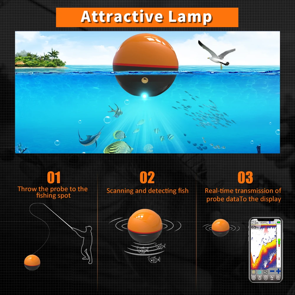 Erchang Wifi Fish Finder Wireless Fishing Sounder125khz/330khz Frequency 60m Depth Android&IOS