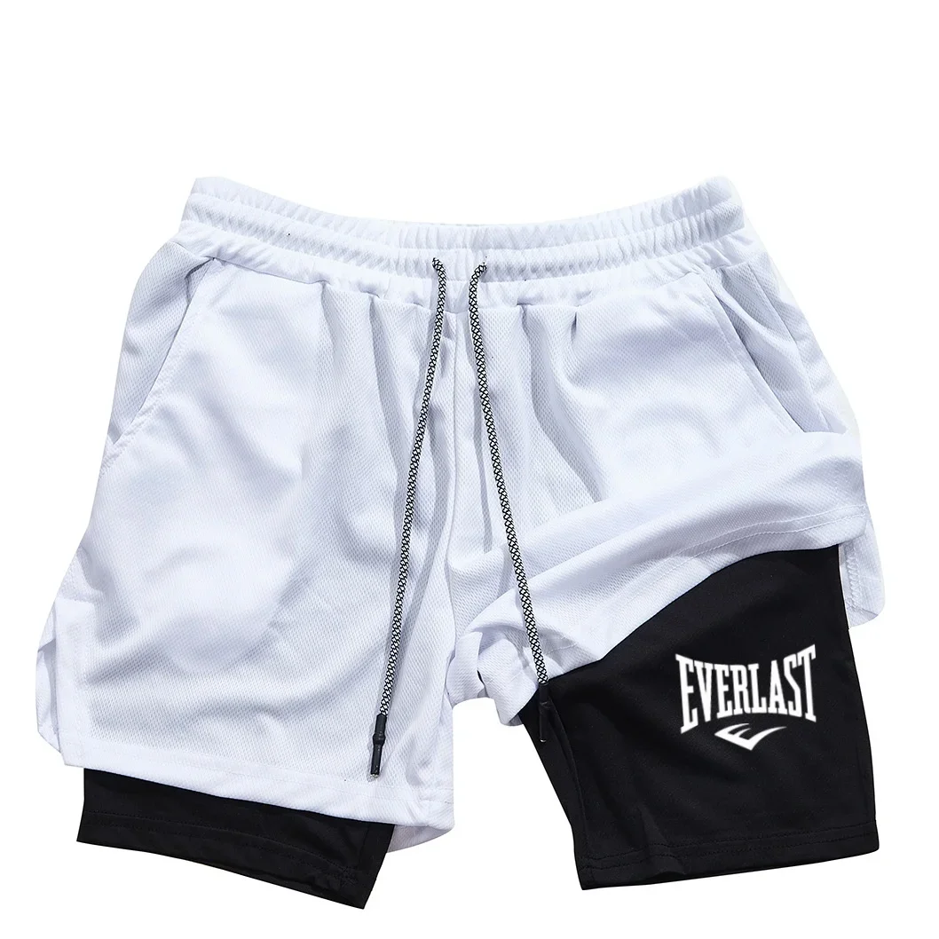 Shorts de ginástica de compressão masculino EVERLAST calças esportivas impressas, camadas duplas, secagem rápida basquete praia fitness muscular