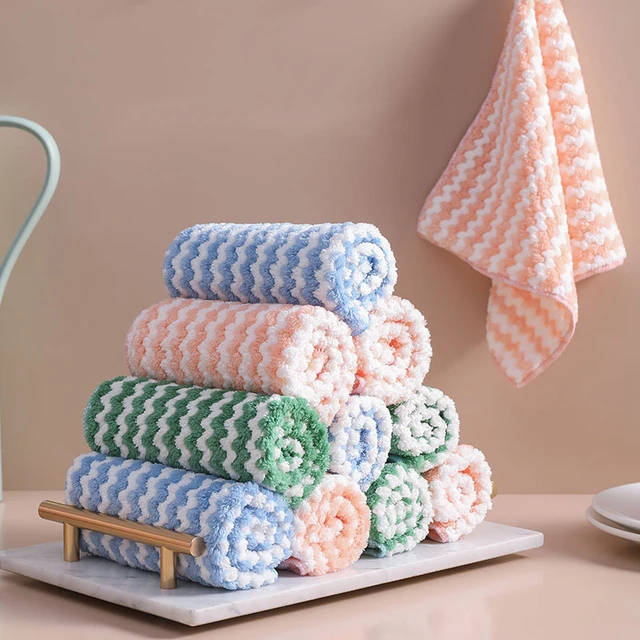 5Pcs Kitchen Cleaning Rag Coral Fleece Dish Washing Cloth Super Absorbent  Scouring Pad Dry And Wet Kitchen Cleaning Towels