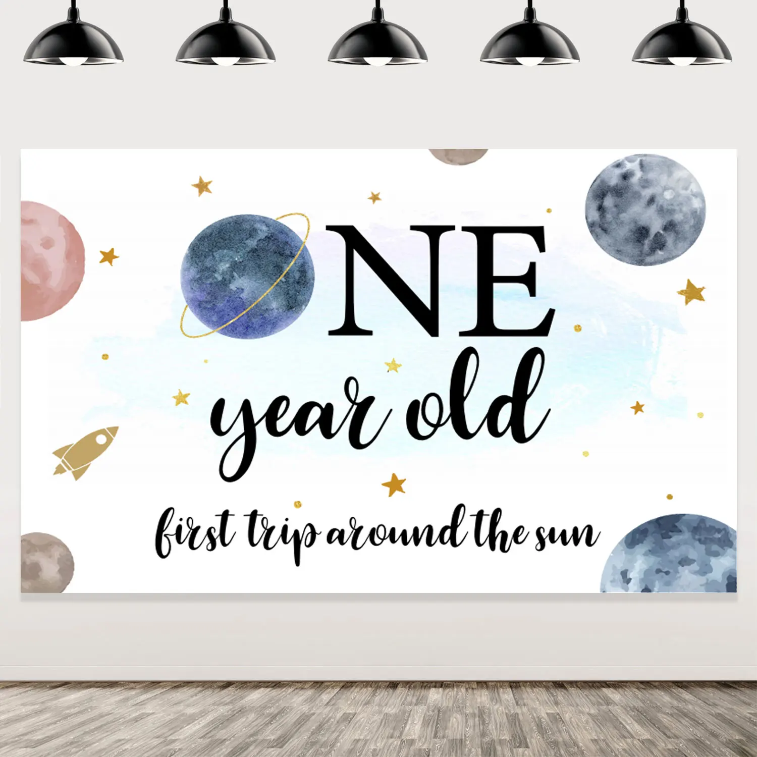 

Space Theme Photography Background Supplies for Boy, 1st Birthday Party Decor, First Trip Around The Sun, Backdrop Supplies