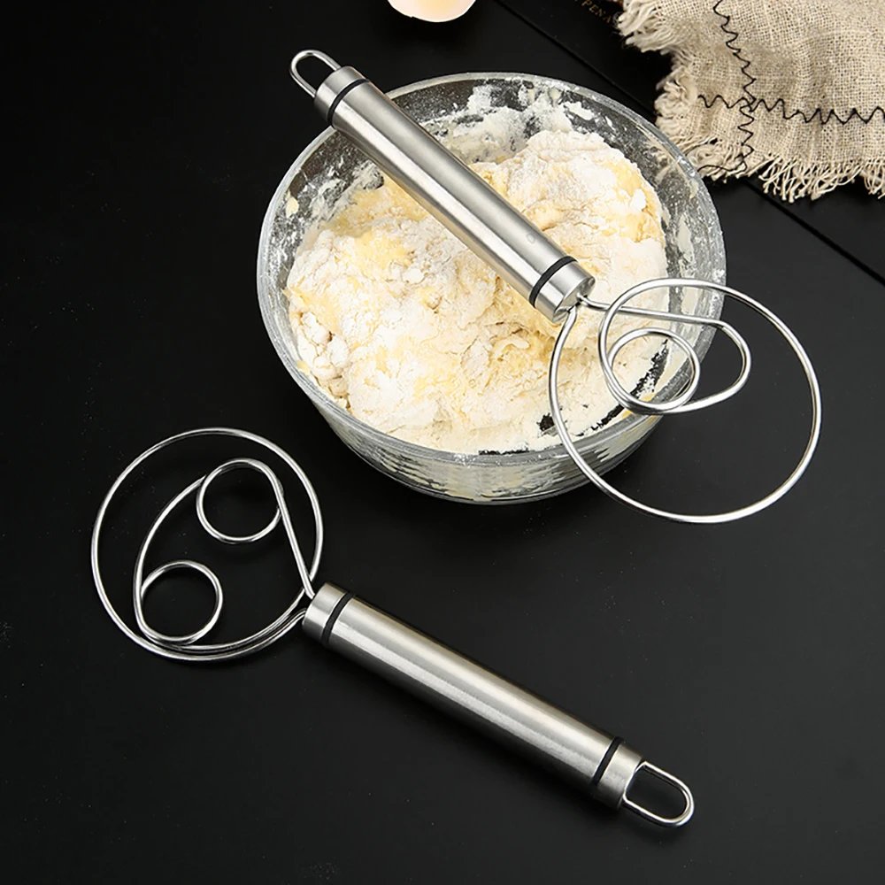Dough Mixer Danish Dough Whisk Wooden Handle Eggs Cream Mixing Rods Double Holes Flour Cake Stirrer Whisk Kitchen Baking Tools