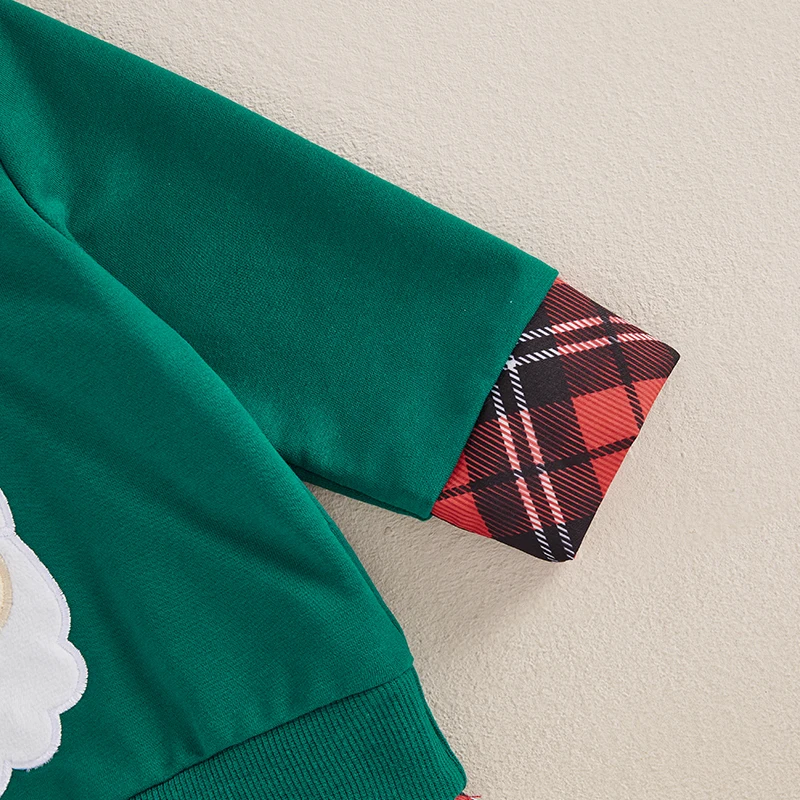 Kids Christmas Sweater Plaid Santa Reindeer Long Sleeve Lapel Neck Casual Two Fake Piece Pullover for Boys