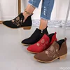 Simple comfortable women's boots autumn winter fashionable versatile embroidered thick heel retro low cut pointed women's shoes