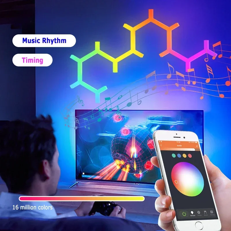 

NEW Smart Quantum Lamp Tuya WIFI APP Music Rhythm Control Splicing Ambient Lights LED Night Light for Game Room Bedroom Decor