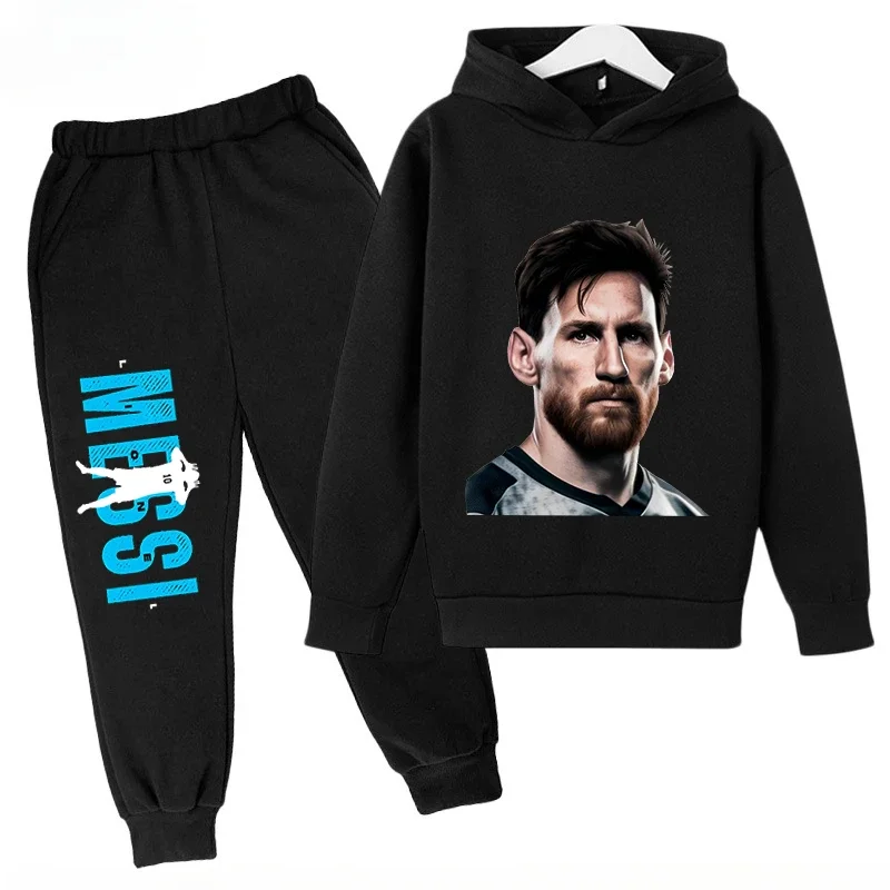 thumbnail image 1 of Conjunto de sudadera con capucha para niños y pantalones deportivos de 2 piezas para niños y niñas Ropa infantil con estampado de Messi Ropa de bebé, 1 of 5