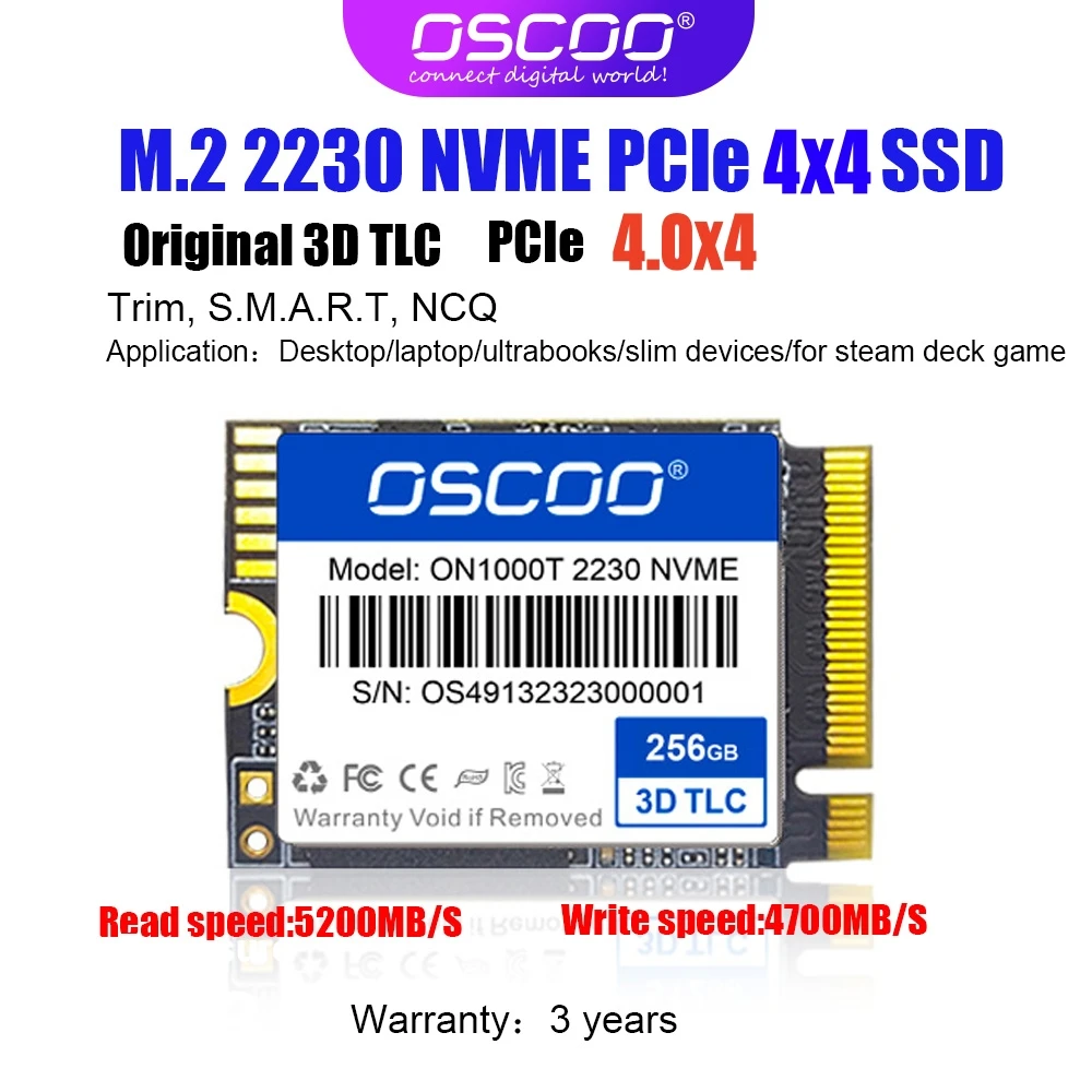 

Oscoo Nvme Pcie M2 2230 Ssd 1tb 512gb 256gb Support for Mini Pc Hard Drives Pcie 4.0 M.2 Nvme Ssd 2230 for Steam Deck