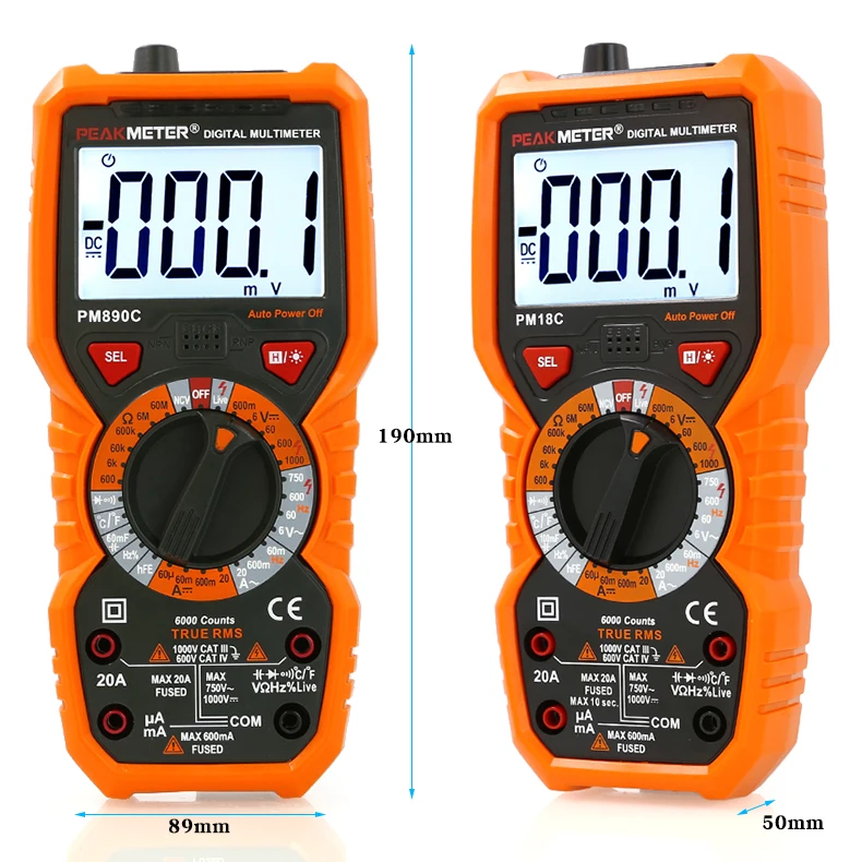 PEAKMETER PM18C Overload Protection Multimeter High Precision Digital Display Multimeter for Electricians and Household Voltage