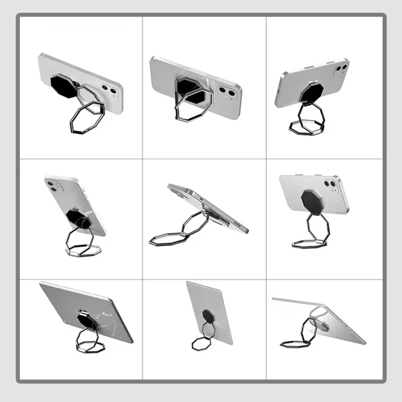 Ultra-Thin 360° Rotatable Foldable Phone Ring Stand - Multi-Angle Portable Hexagon Metal Holder