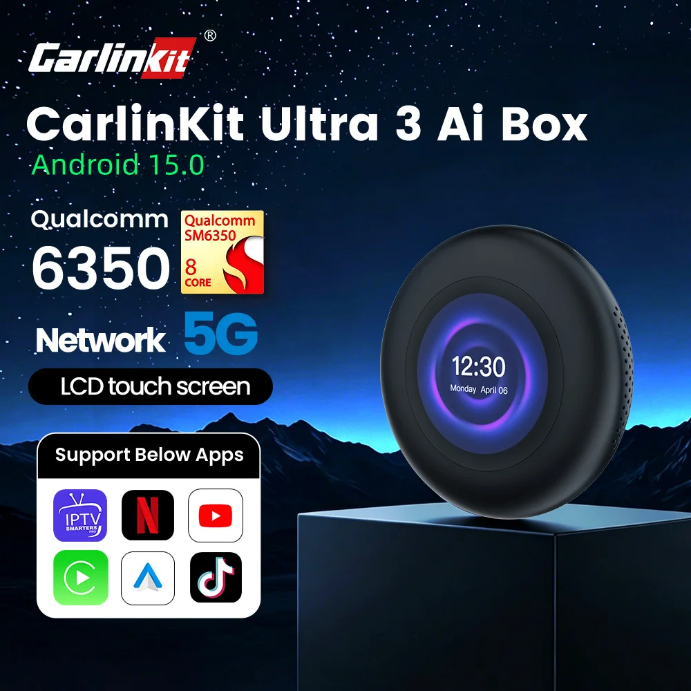 New CarlinKit Ultra3 Box Android 15 SM6350 Wireless Carplay Android auto Adapter Support Netflix YouTube Hulu IPTV BT Wi-Fi GNSS